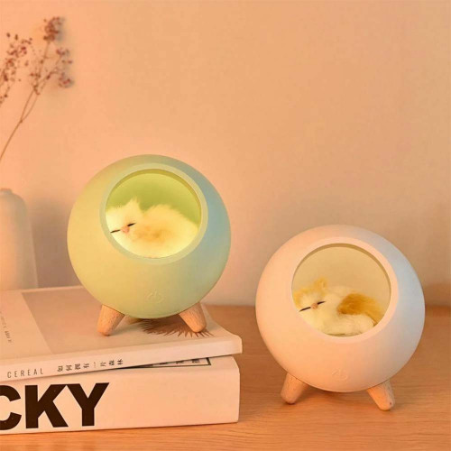 LED Нічник Сплячий кіт у будиночку (зелений)