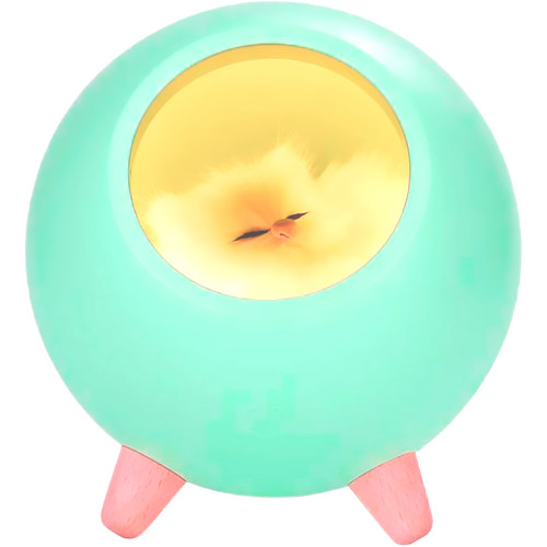 LED Нічник Сплячий кіт у будиночку (зелений)