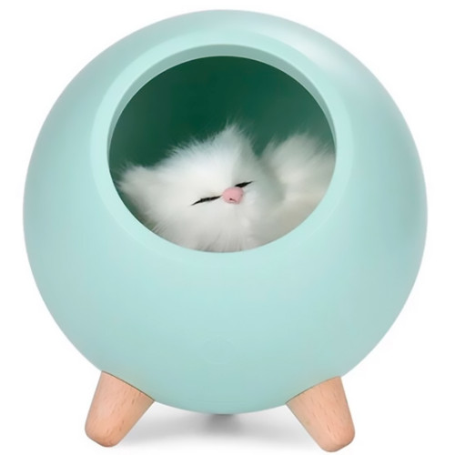 LED Нічник Сплячий кіт у будиночку (зелений)