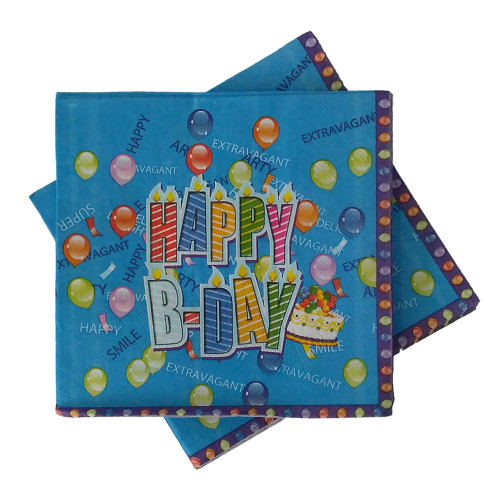 Салфетки Happy Birthday синие (уп. 20шт)