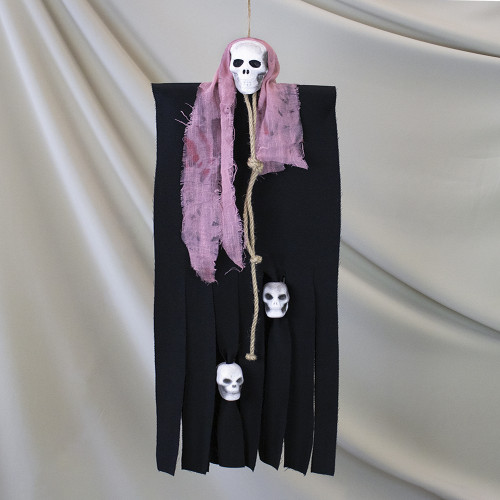 Декор для хэллоуина Призрачный Череп (95см) черный с пеплом розы 10083