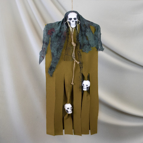 Декор для хеллоуїна Примарний Череп (95см) гірчичний з зеленим 10098