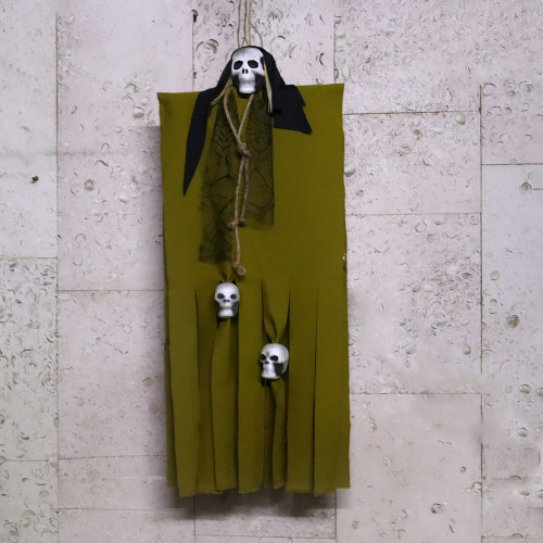 Декор для хеллоуїна Примарний Череп (95см) гірчичний з зеленим 10098