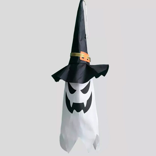 Декор подвесной Привидение в шляпе 50см (черный с белым)