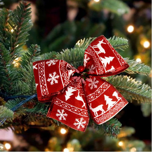 Бант різдвяний зі сніжинками червоний 1шт 9239