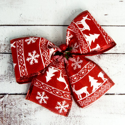 Бант різдвяний зі сніжинками червоний 1шт 9239