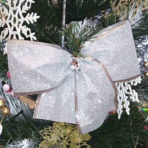 Бант різдвяний срібний 1 шт 10469
