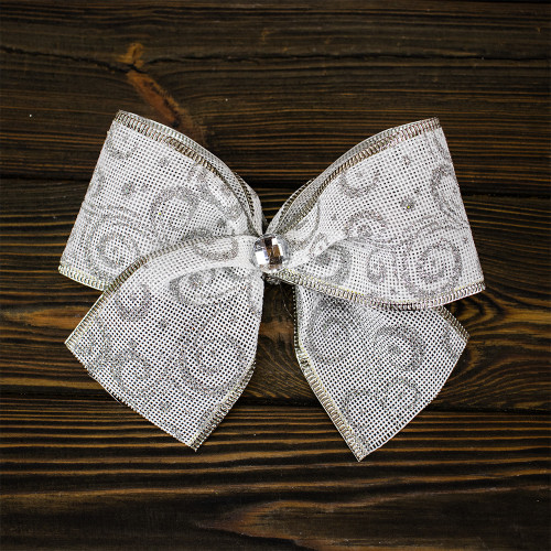 Бант різдвяний з вензелями білий 1шт 11985