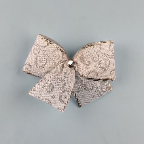 Бант різдвяний з вензелями білий 1шт 11985