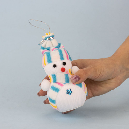 Декор новогодний Снеговик 14см в шапочке голубой