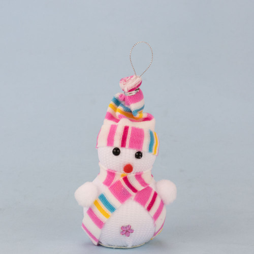 Декор новорічний Сніговик 14см в шапочці рожевій