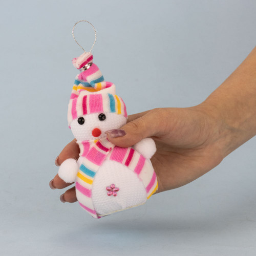 Декор новорічний Сніговик 14см в шапочці рожевій