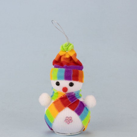 Декор новорічний Сніговик 14см в шапочці райдужній