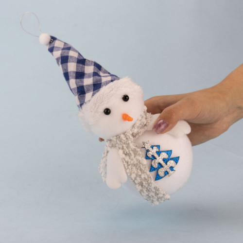 Декор новорічний Сніговик 24 см у шапочці синя клітина