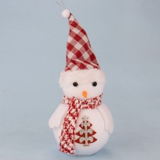 Декор новогодний Снеговик 24 см в шапочке красная клетка
