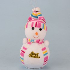 Декор новорічний Сніговик 20см у шапочці рожевій