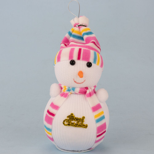 Декор новорічний Сніговик 20см у шапочці рожевій