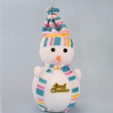 Декор новогодний Снеговик 20см в шапочке голубой