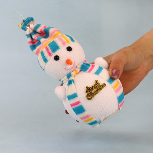 Декор новорічний Сніговик 20см у шапочці блакитний