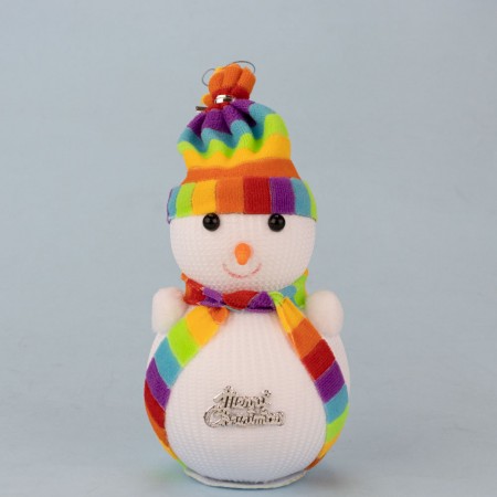 Декор новорічний Сніговик 20см у шапочці райдужній