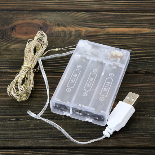 Гірлянда Роса світлодіодна LED на батарейках та USB 5м