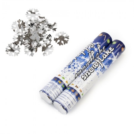 Хлопушка пневматична 30см зі сніжинками (срібна)