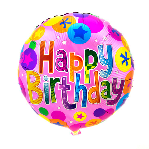 Шар 45см круглый Happy Birthday Ассорти (уп. 12шт)