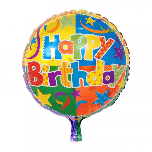 Шар 45см круглый Happy Birthday Ассорти (уп. 12шт)