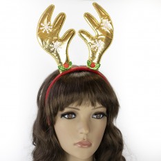 Рога Оленя на обруче рождественские атласные (золотые)