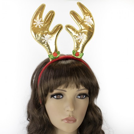 Рога Оленя на обруче рождественские атласные (золотые)