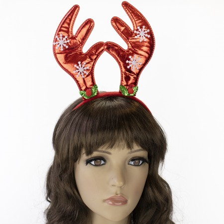 Рога Оленя на обруче рождественские атласные (красные)