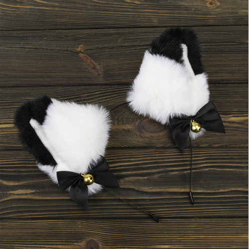 Вушки Кішки аніме (білі з чорним)