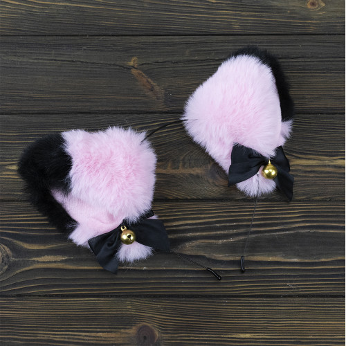 Вушки Кішки аніме (рожеві з чорним)