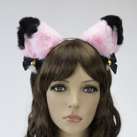 Вушки Кішки аніме (рожеві з чорним)