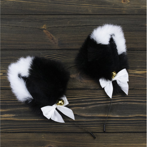 Вушки Кішки аніме (чорні з білим)