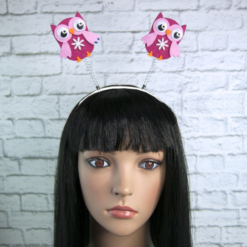 Обідок карнавальний Сова на пружинках (рожевий)(1шт)