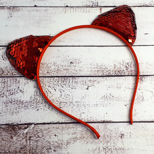 Вушки Кішки з паєтками (червоні)