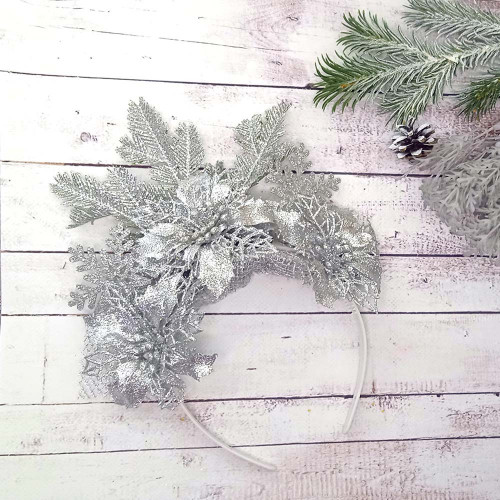 Аксесуар новорічний обідок 52002 Блиск (срібний)