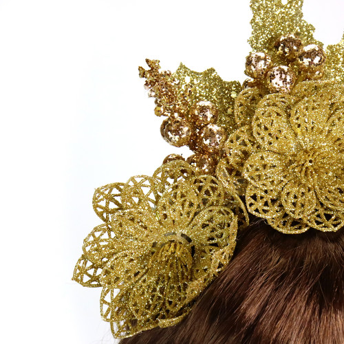 Аксесуар новорічний обідок 52003 Блиск з листочками (золотий)