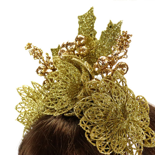 Аксесуар новорічний обідок 52003 Блиск з листочками (золотий)