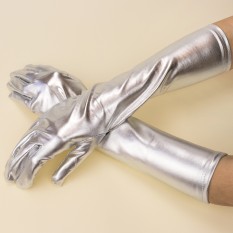 Перчатки атласные длинные (серебро)