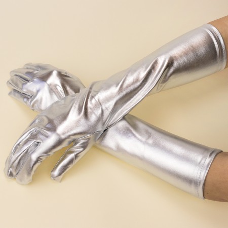 Перчатки атласные длинные (серебро)