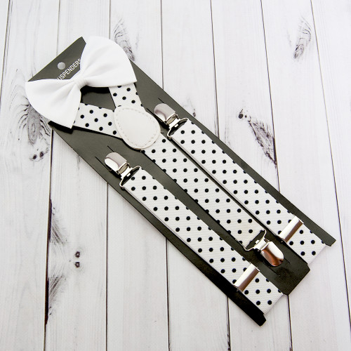 Підтяжки з краваткою метеликом (білі)