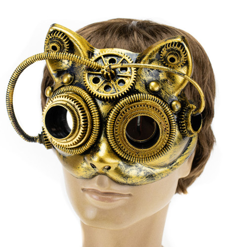 Маска Косплей вінтажна стимпанк Кішка (золота)