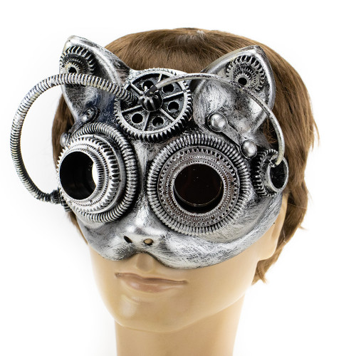 Маска Косплей вінтажна стимпанк Кішка (срібна)