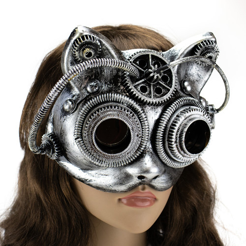 Маска Косплей вінтажна стимпанк Кішка (срібна)
