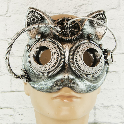 Маска Косплей вінтажна стимпанк Кішка (срібна)
