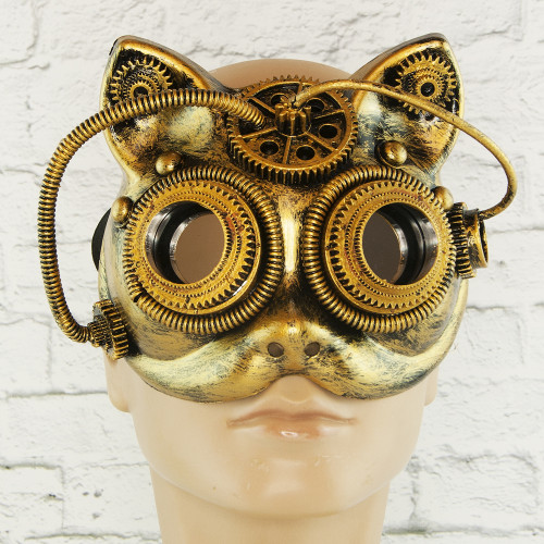 Маска Косплей вінтажна стимпанк Кішка (золота)