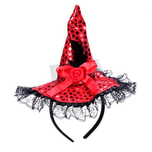 Капелюшок на обідку Відьомочки з мереживом (червона)