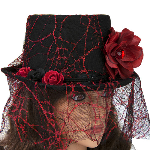 Капелюх Стімпанк Вікторіанська Готика (чорний з червоним) 11471